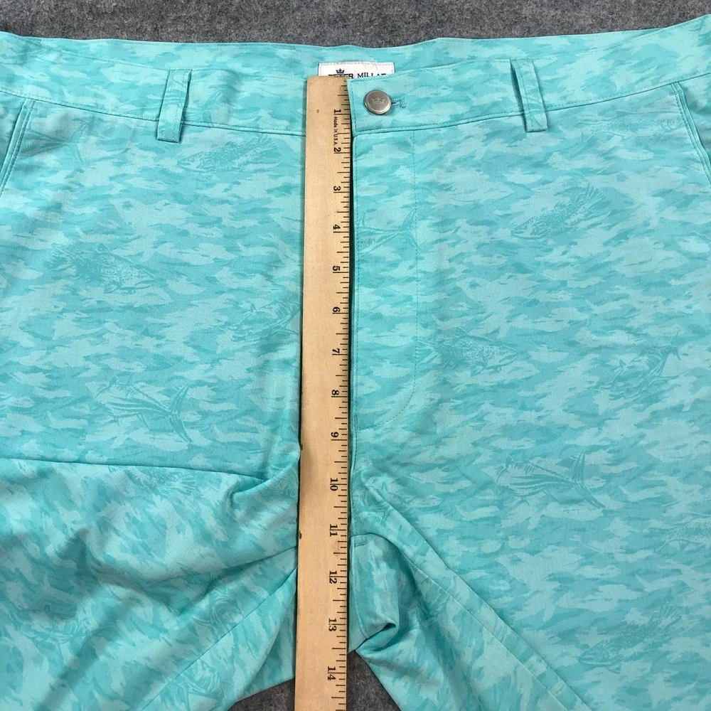 Peter Millar Mens Golf Shorts 36x10 Teal Green-Blue Fish Shark Camo Performance